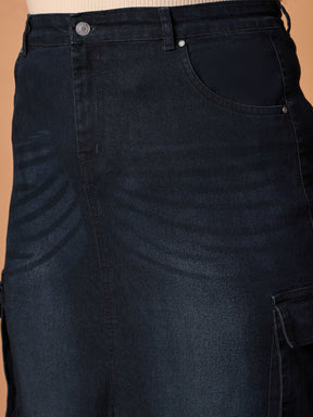 Black Blast Denim Side Pocket Skirt -SASSAFRAS Curve