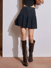 Black Washed Denim Pleated Mini Skirt-SASSAFRAS