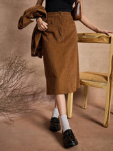 Brown Corduroy Mock Pocket Skirt-SASSAFRAS