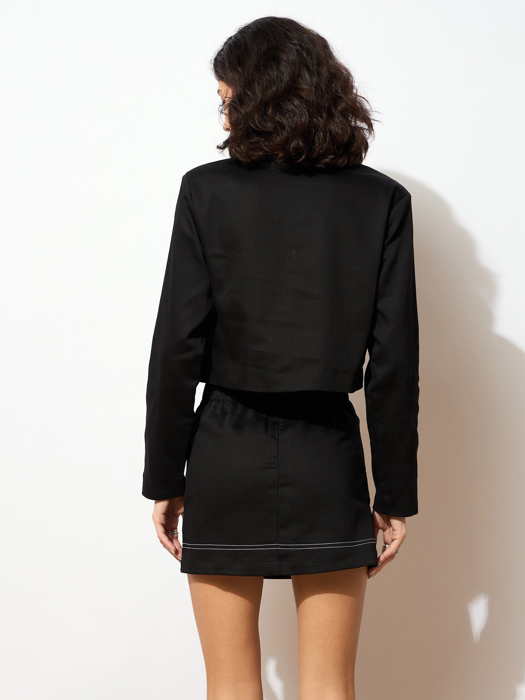 Black Contrast Stitch Short Skirt-SASSAFRAS