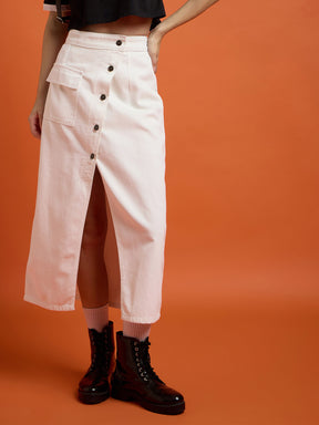 White Front Button Wrap Skirt-SASSAFRAS