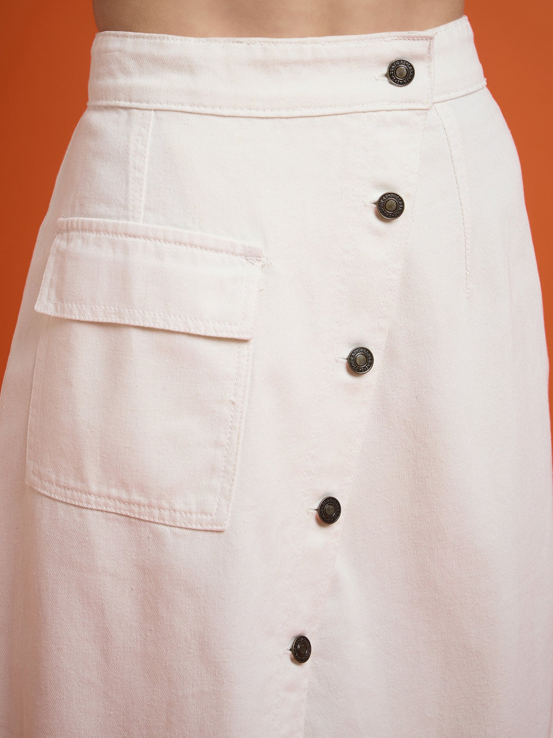 White Front Button Wrap Skirt-SASSAFRAS