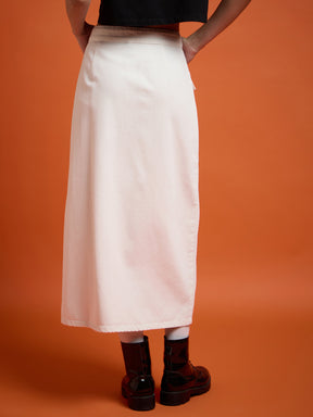 White Front Button Wrap Skirt-SASSAFRAS