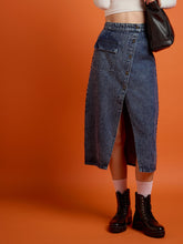 Blue Front Button Wrap Skirt-SASSAFRAS