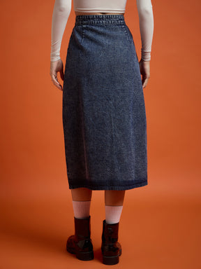 Blue Front Button Wrap Skirt-SASSAFRAS