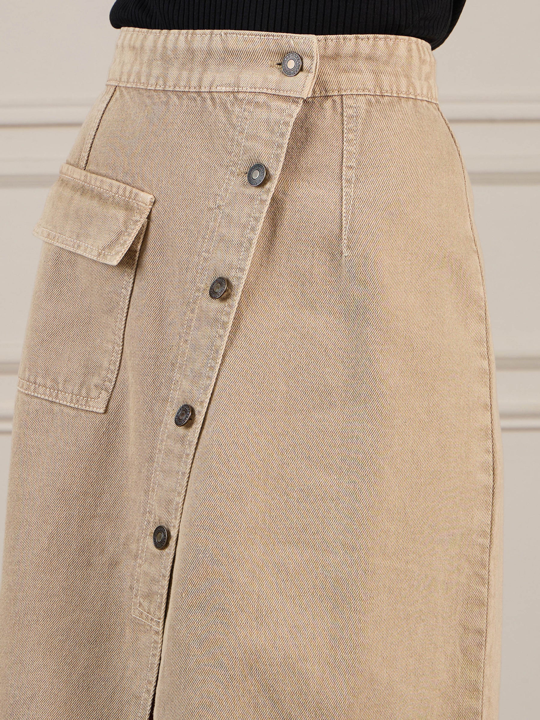 Beige Front Button Wrap Skirt-SASSAFRAS