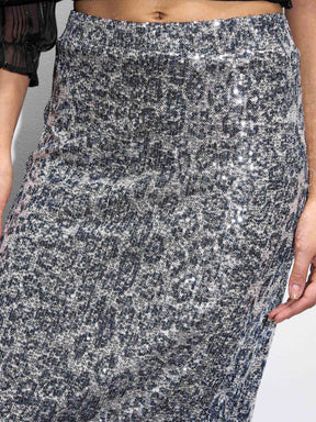 Silver Sequin Pencil Skirt-SASSAFRAS