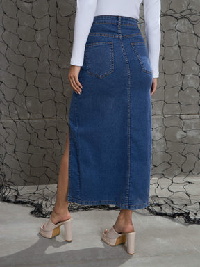 Blue Blast Front Slit Maxi Skirt-SASSAFRAS