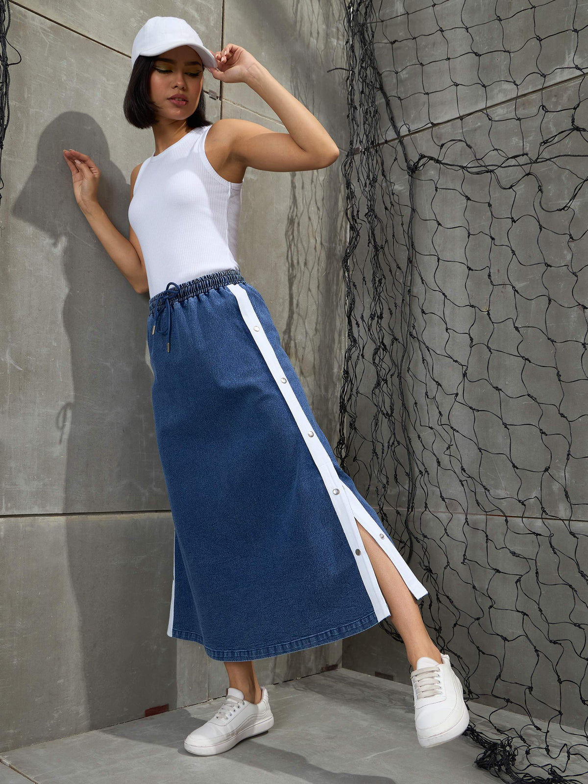 Blue Blast Contrast Tape Maxi Skirt-SASSAFRAS