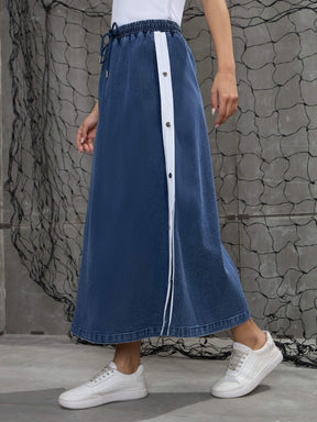 Blue Blast Contrast Tape Maxi Skirt-SASSAFRAS