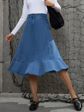 Blue Washed Denim Flared Hem Skirt -SASSAFRAS