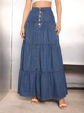 Blue Washed Denim Tiered Maxi Skirt-SASSAFRAS