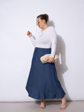 Blue Wash Tencil Frill Hem Skirt-SASSAFRAS Curve