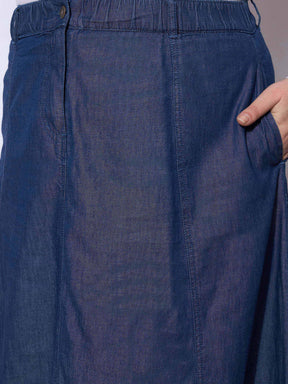 Blue Wash Tencil Frill Hem Skirt-SASSAFRAS Curve