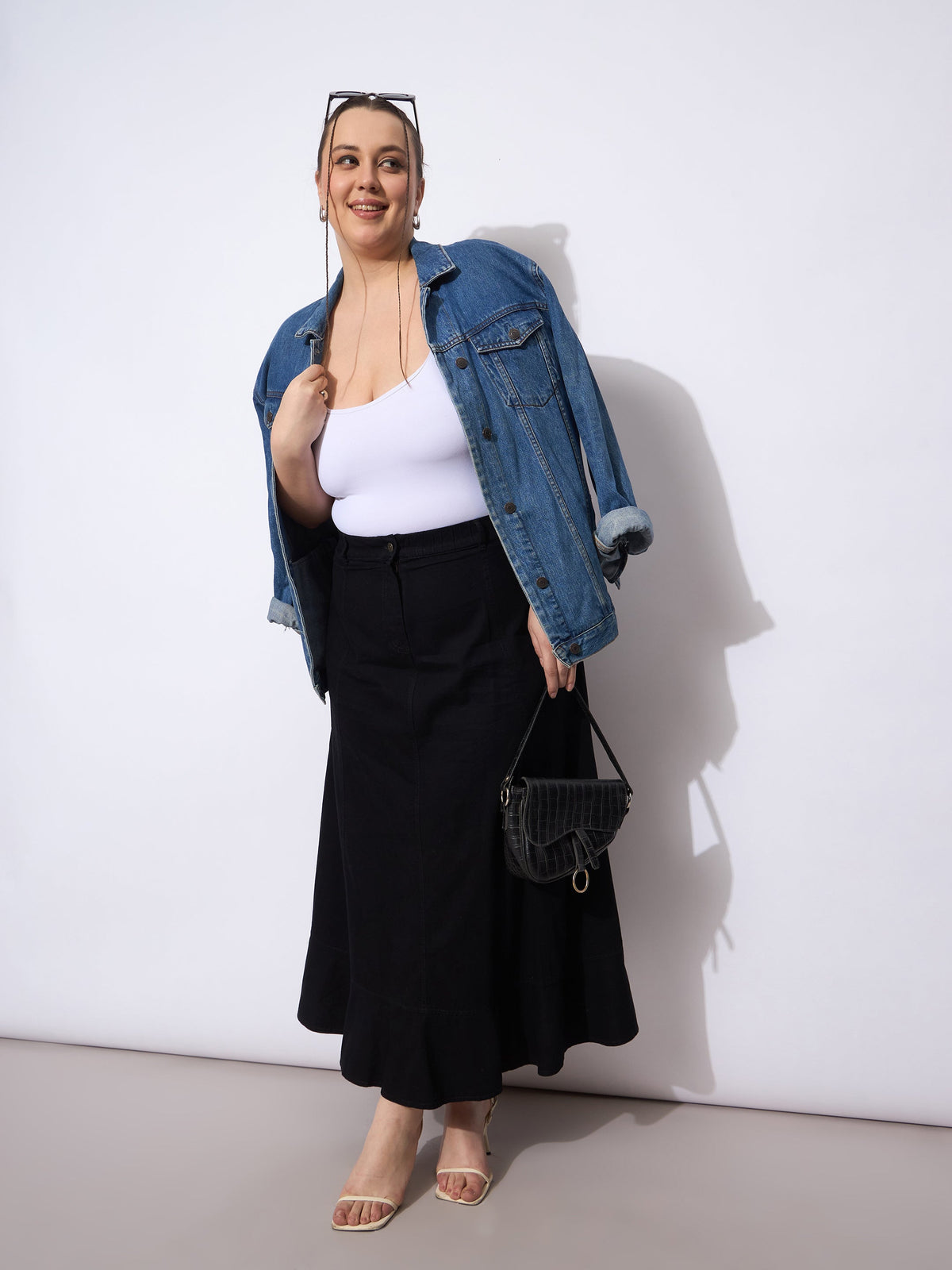 Jet Black Tencil Frill Hem Skirt-SASSAFRAS Curve