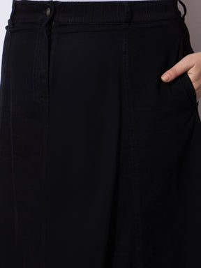 Jet Black Tencil Frill Hem Skirt-SASSAFRAS Curve