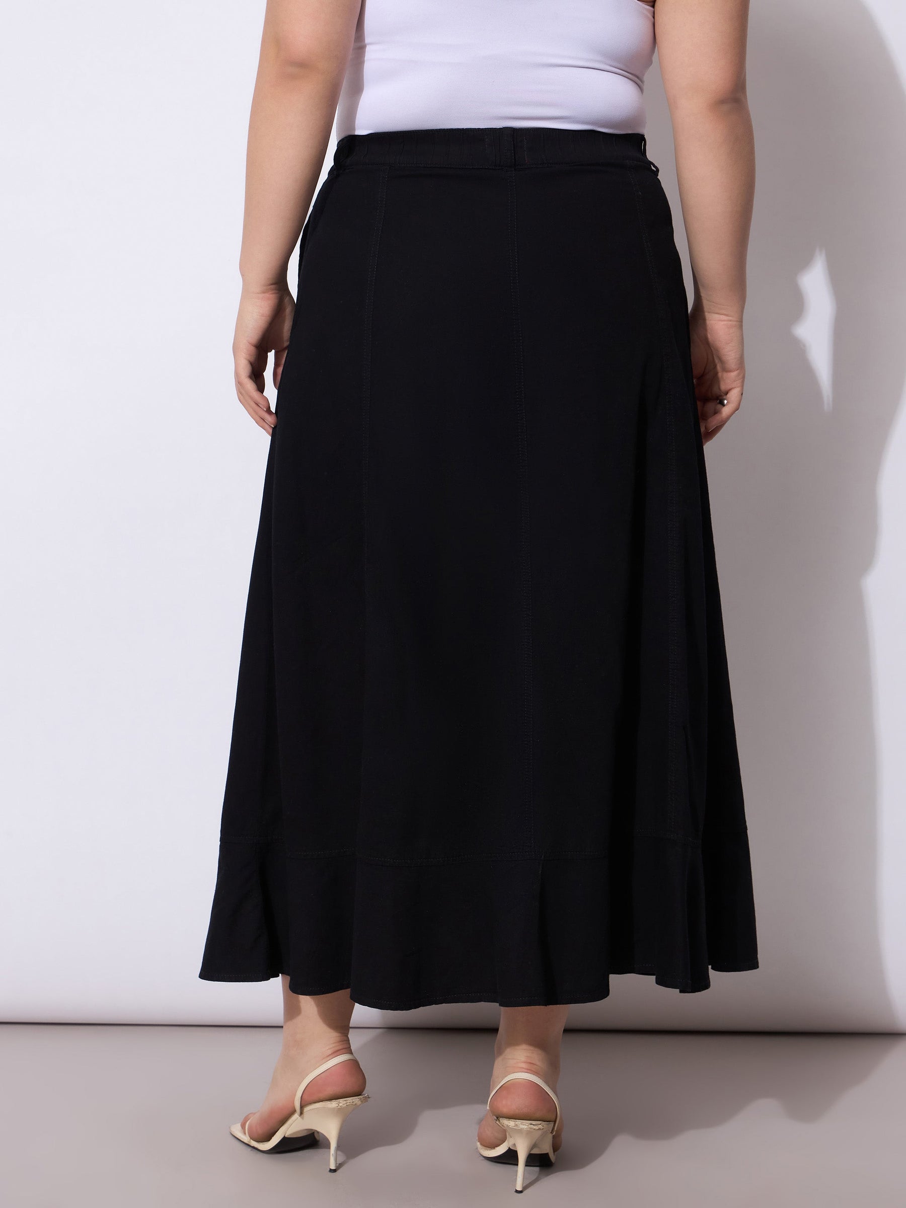 Jet Black Tencil Frill Hem Skirt-SASSAFRAS Curve