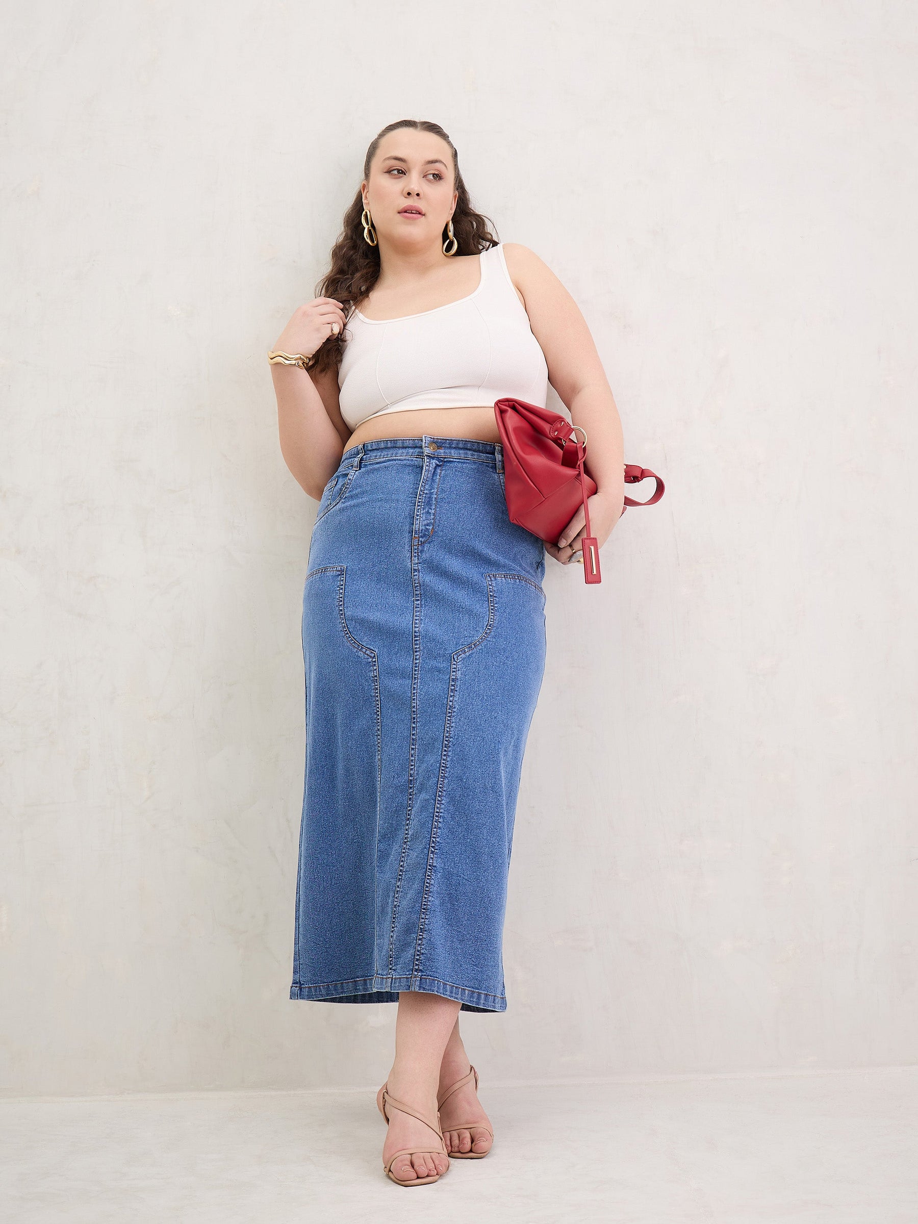 Plus Size Pleated Denim Skirt Plus Size Denim Skirt 50 Parisa