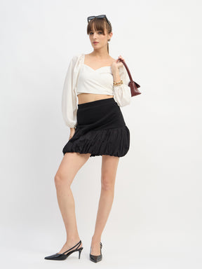 Black Rib Balloon Hem Mini Skirt-SASSAFRAS