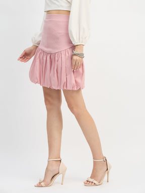 Pink Rib Balloon Hem Mini Skirt-SASSAFRAS