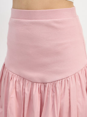 Pink Rib Balloon Hem Mini Skirt-SASSAFRAS