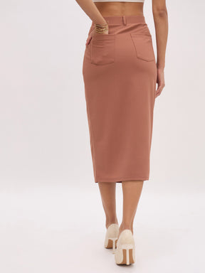 Rust Front Slit Midi Skirt-SASSAFRAS worklyf