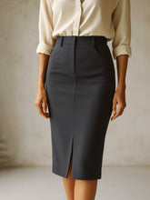 Dark Grey Front Slit Midi Skirt-SASSAFRAS worklyf