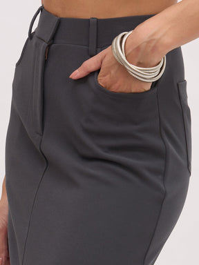 Dark Grey Front Slit Midi Skirt-SASSAFRAS worklyf