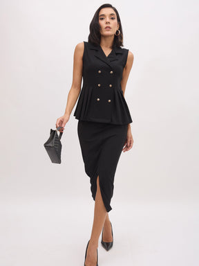 Black Front Slit Skirt-SASSAFRAS worklyf