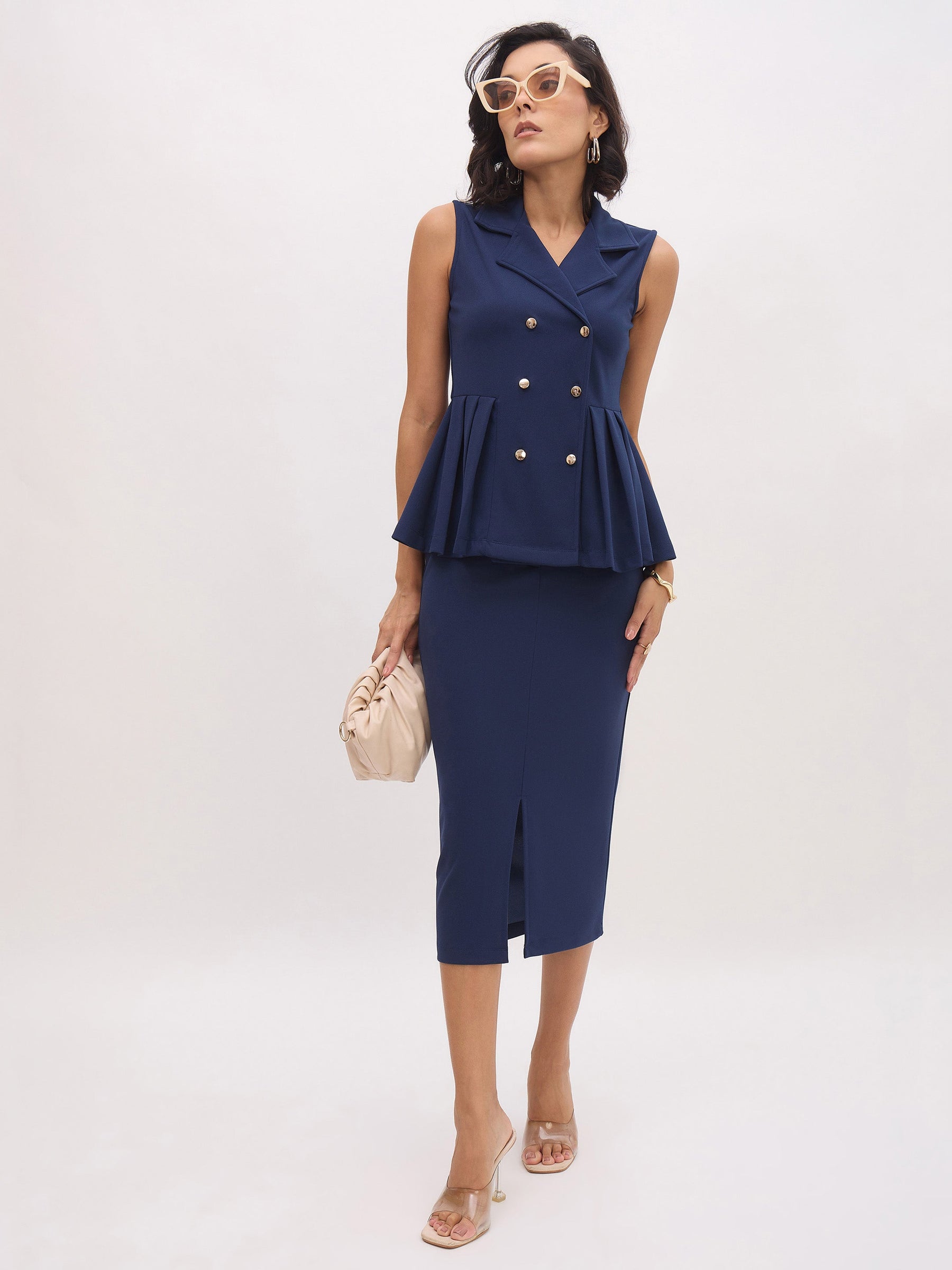 Blue Front Slit Skirt-SASSAFRAS worklyf