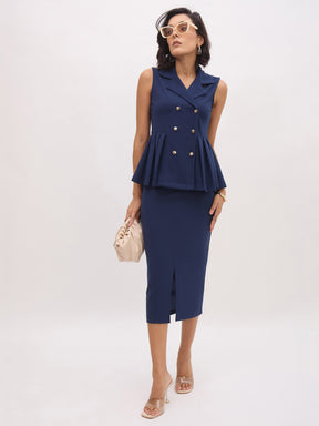 Blue Front Slit Skirt-SASSAFRAS worklyf