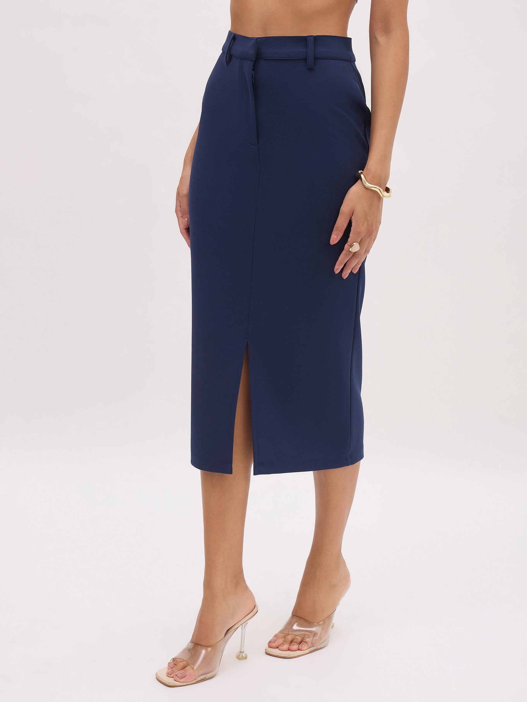 Blue Front Slit Skirt-SASSAFRAS worklyf