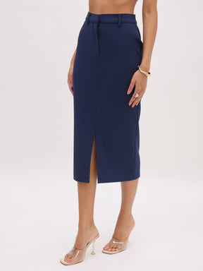 Blue Front Slit Skirt-SASSAFRAS worklyf