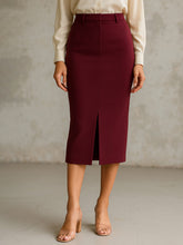 Burgundy Front Slit Skirt-SASSAFRAS worklyf