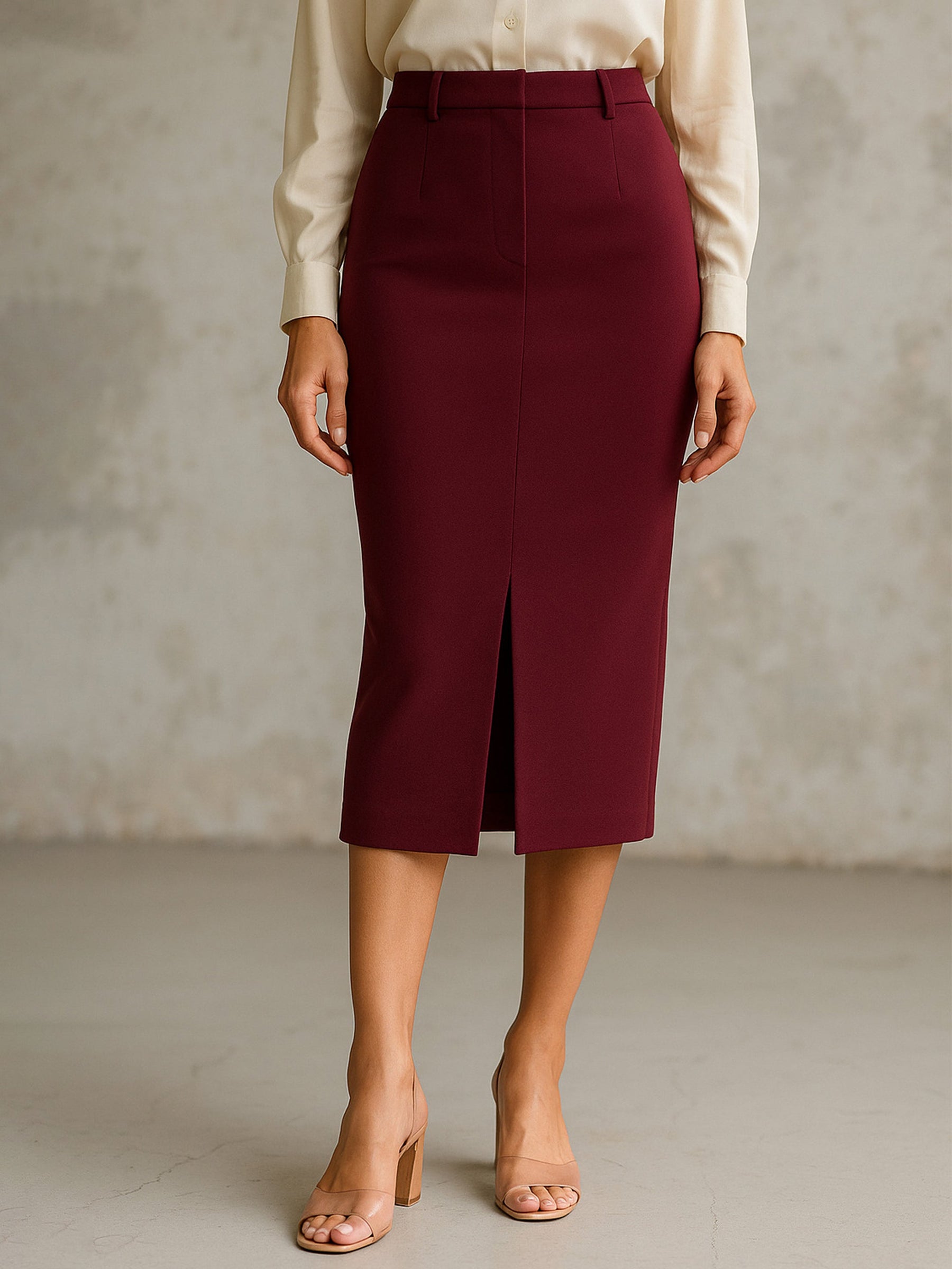 Burgundy Front Slit Skirt-SASSAFRAS worklyf