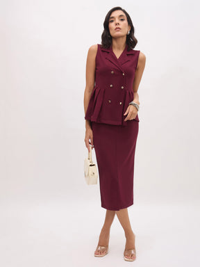 Burgundy Front Slit Skirt-SASSAFRAS worklyf