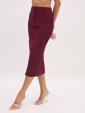 Burgundy Front Slit Skirt-SASSAFRAS worklyf