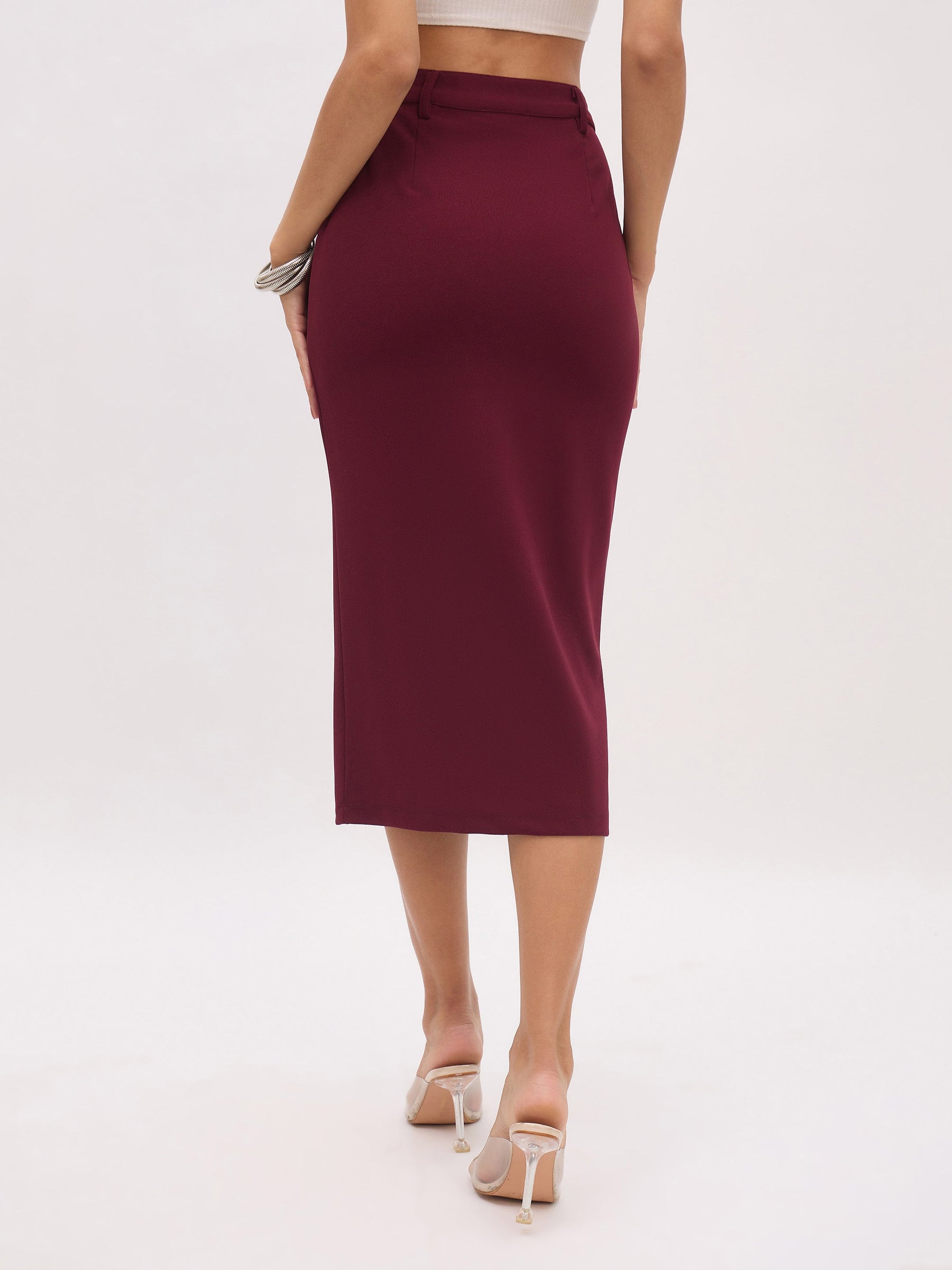 Burgundy Front Slit Skirt-SASSAFRAS worklyf
