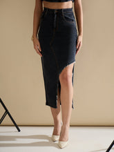 Black Washed Front Slit Straight Fit Skirt-SASSAFRAS