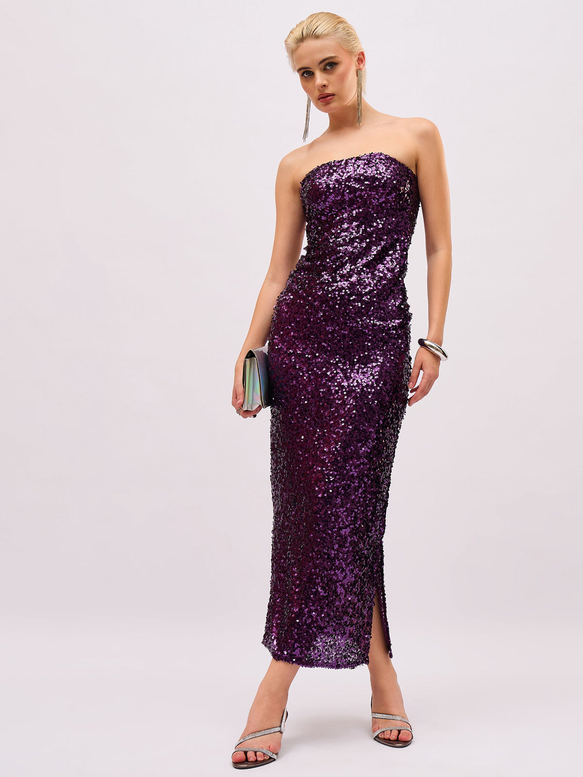 Purple Sequin Pencil Skirt-SASSAFRAS