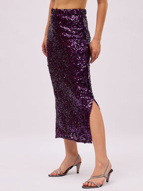 Purple Sequin Pencil Skirt-SASSAFRAS