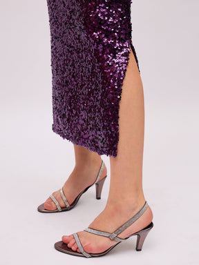 Purple Sequin Pencil Skirt-SASSAFRAS