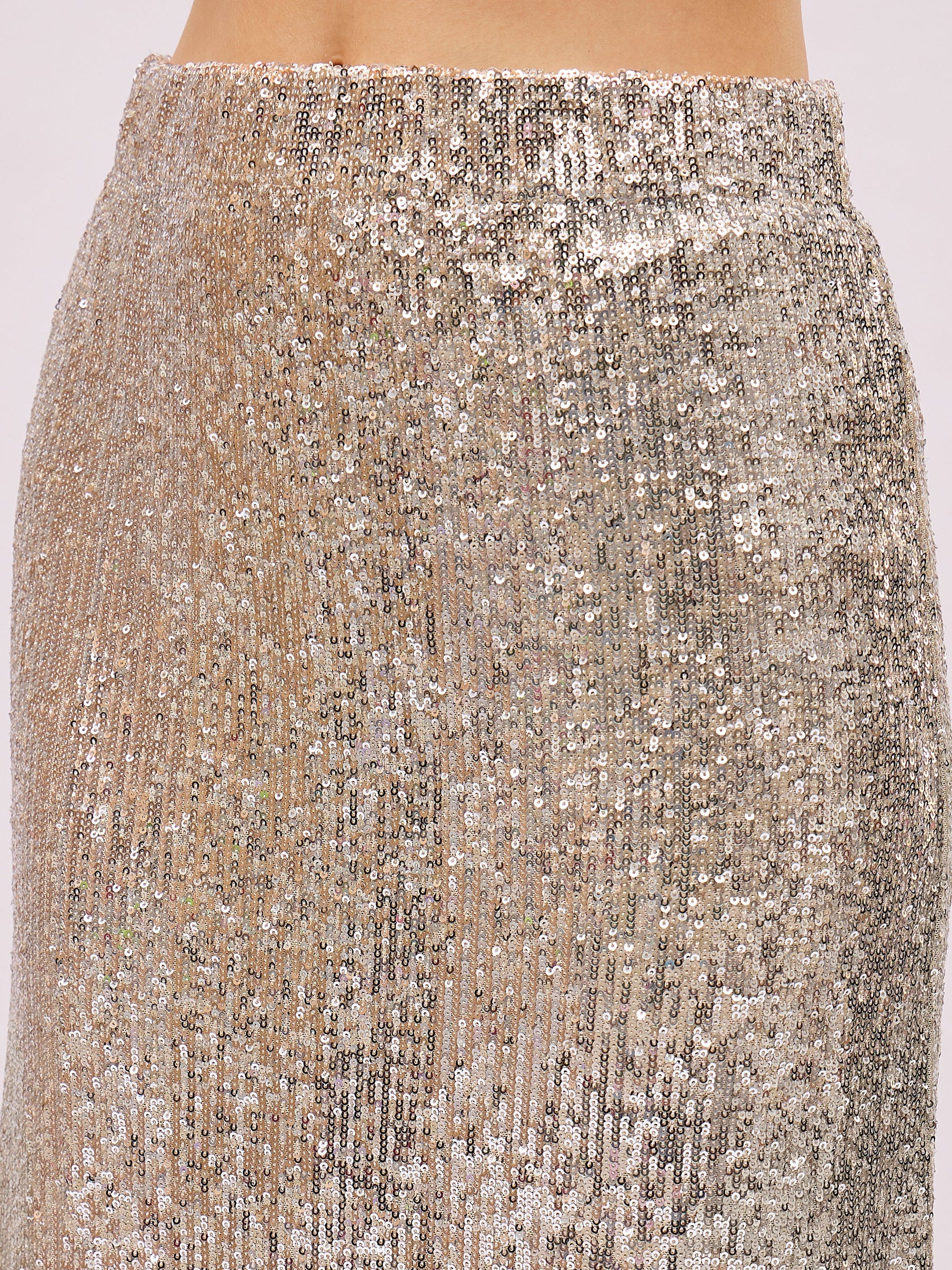 Silver Sequin Side Slit Pencil Skirt-SASSAFRAS