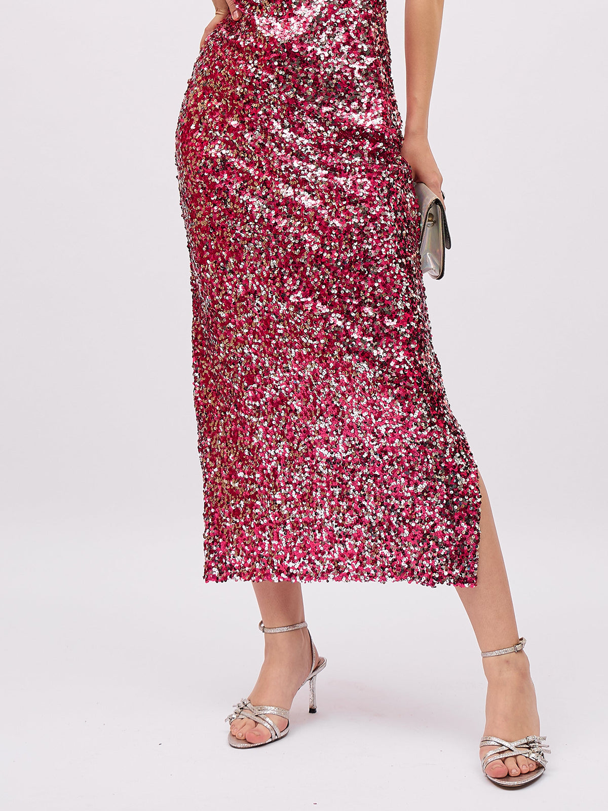 Pink Sequin Pencil Skirt-SASSAFRAS