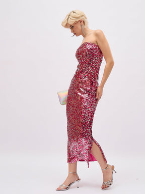 Pink Sequin Pencil Skirt-SASSAFRAS