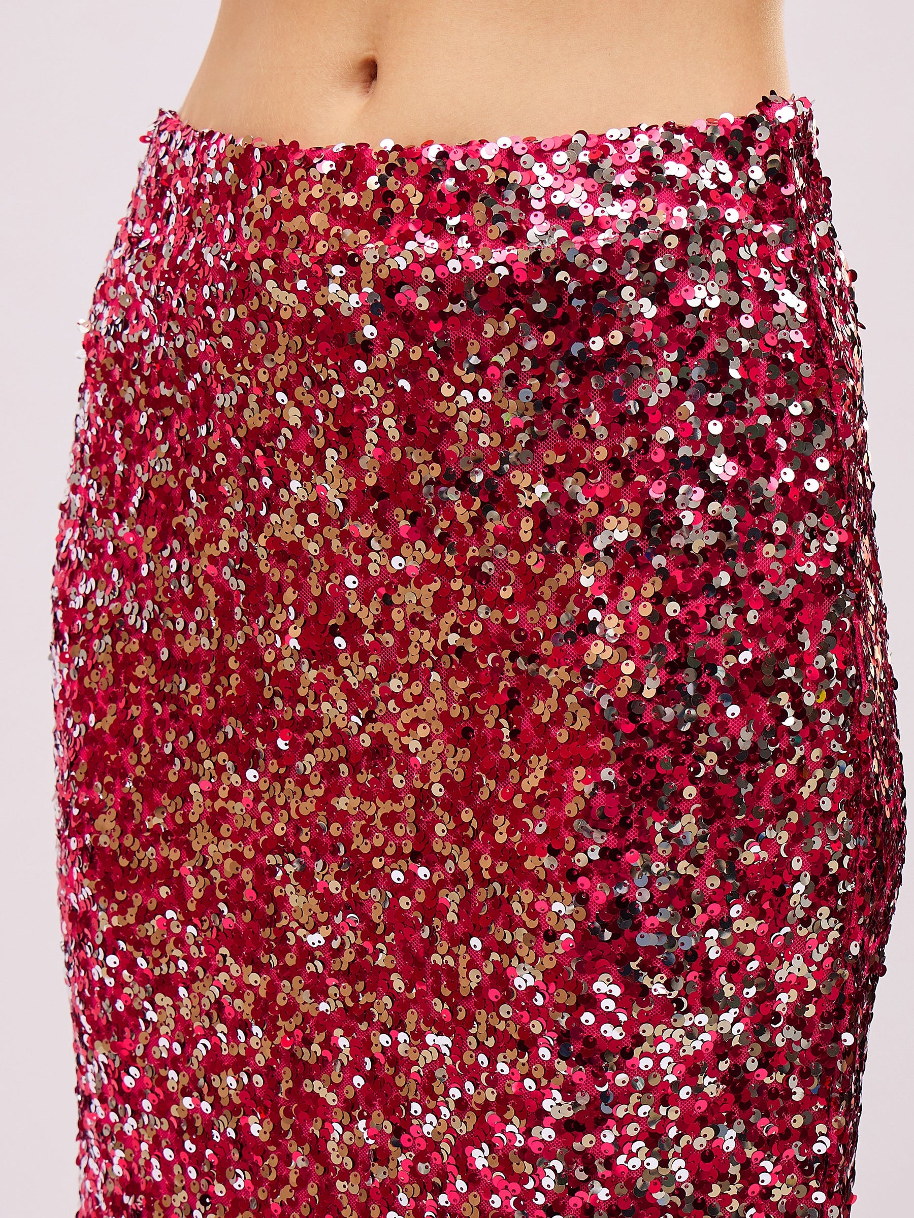 Pink Sequin Pencil Skirt-SASSAFRAS
