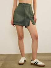 Green Overdyed Denim Front Slit Skorts-SASSAFRAS