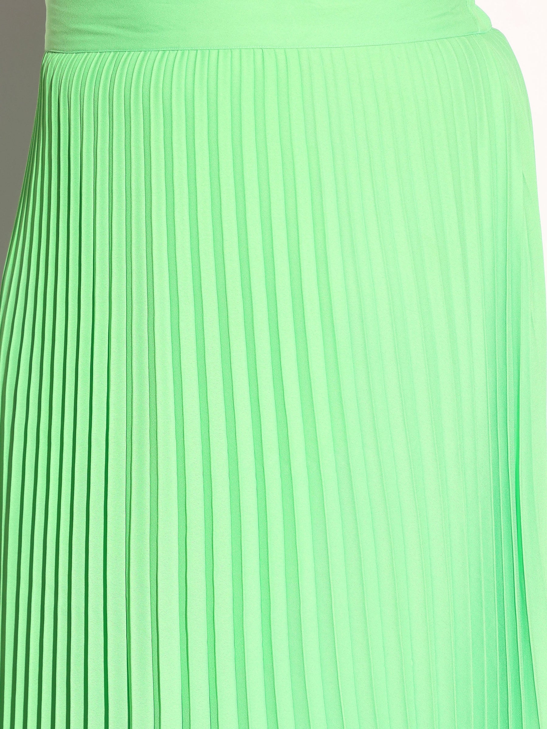 Neon Green Accordion Pleated Skirt -SASSAFRAS Curve