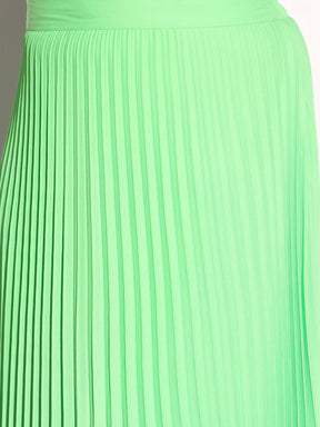 Neon Green Accordion Pleated Skirt -SASSAFRAS Curve