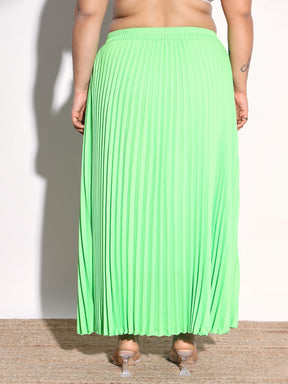 Neon Green Accordion Pleated Skirt -SASSAFRAS Curve